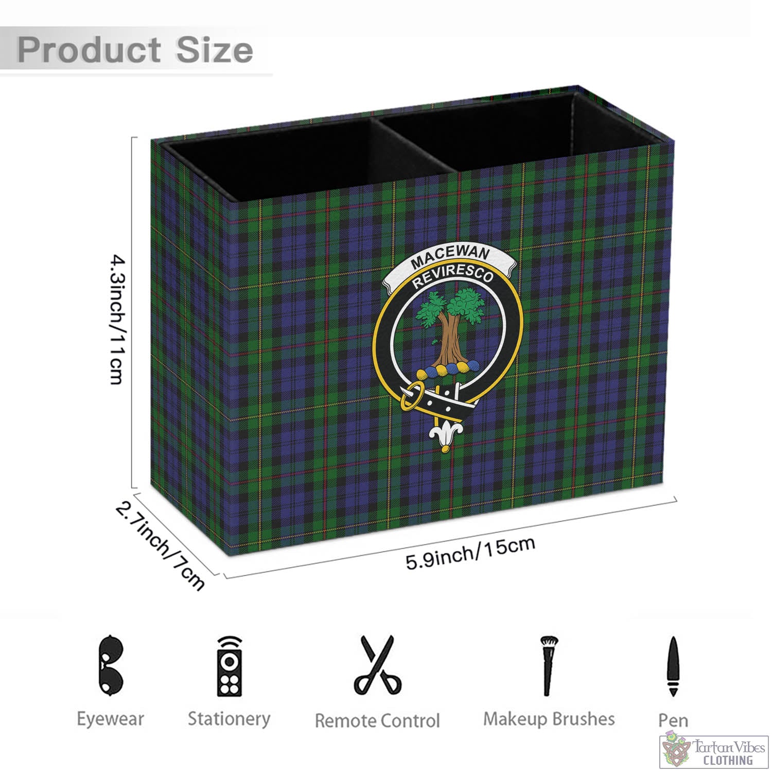 Tartan Vibes Clothing MacEwan Tartan Pen Holder with Family Crest