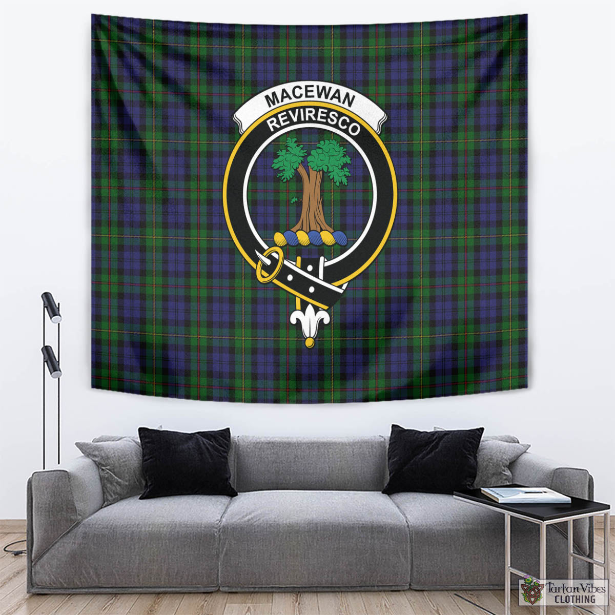 Tartan Vibes Clothing MacEwan Tartan Tapestry Wall Hanging and Home Decor for Room with Family Crest