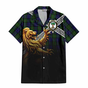 MacEwan (MacEwen) Crest Tartan Hawaiian Shirt with Golden Lion Emblem Celtic Style
