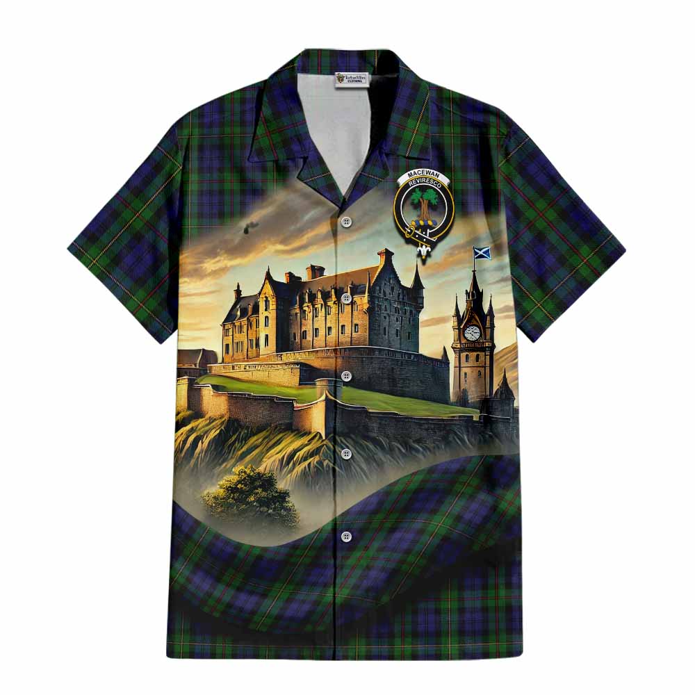 Tartan Vibes Clothing MacEwan (MacEwen) Tartan Family Crest Short Sleeve Button Shirt with Scottish Ancient Castle Style