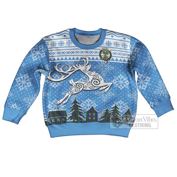 MacEwan (MacEwen) Clan Christmas Kid Ugly Sweater with Tartan and Celtic Reindeer Style