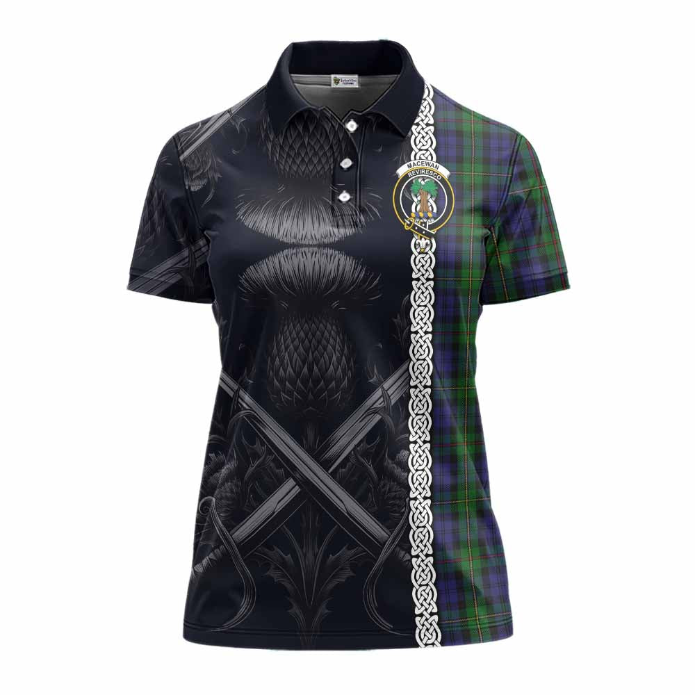 Tartan Vibes Clothing MacEwan (MacEwen) Tartan Women's Polo Shirt with Family Crest Cross Sword Thistle Celtic Vibes