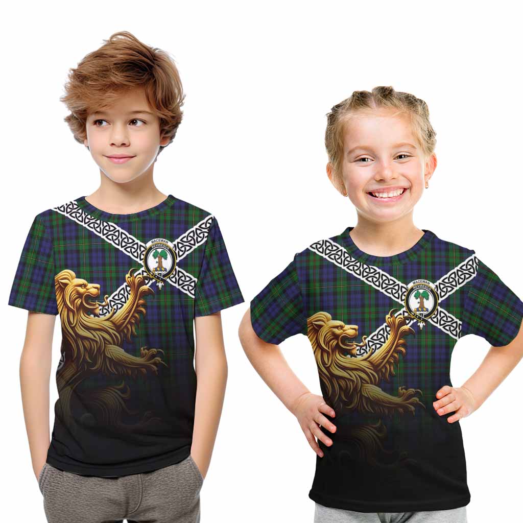 Tartan Vibes Clothing MacEwan (MacEwen) Crest Tartan Kid T-Shirt with Golden Lion Emblem Celtic Style