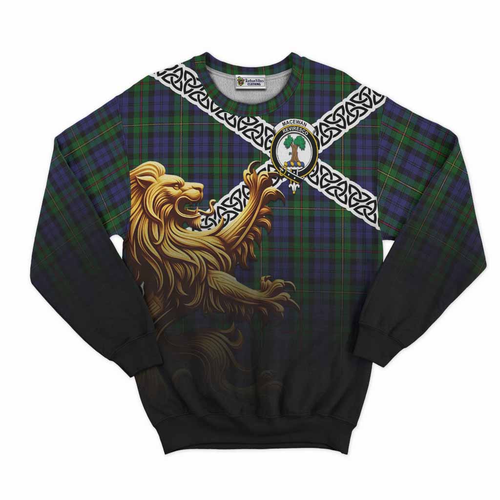 Tartan Vibes Clothing MacEwan (MacEwen) Crest Tartan Sweatshirt with Golden Lion Emblem Celtic Style