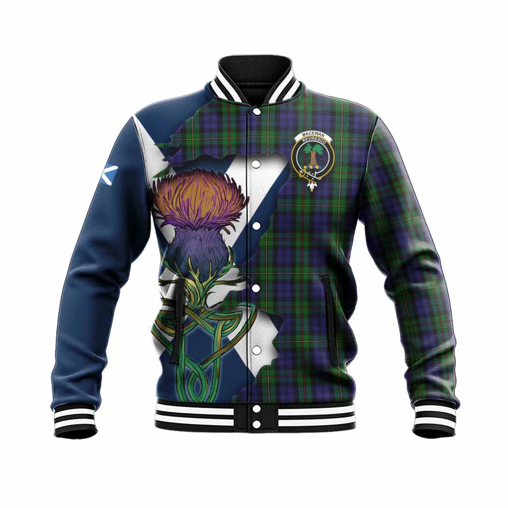 Tartan Vibes Clothing MacEwan (MacEwen) Tartan Family Crest Baseball Jacket Scottish Thistle Celtic Inspired