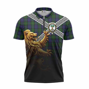 MacEwan (MacEwen) Crest Tartan Zipper Polo Shirt with Golden Lion Emblem Celtic Style