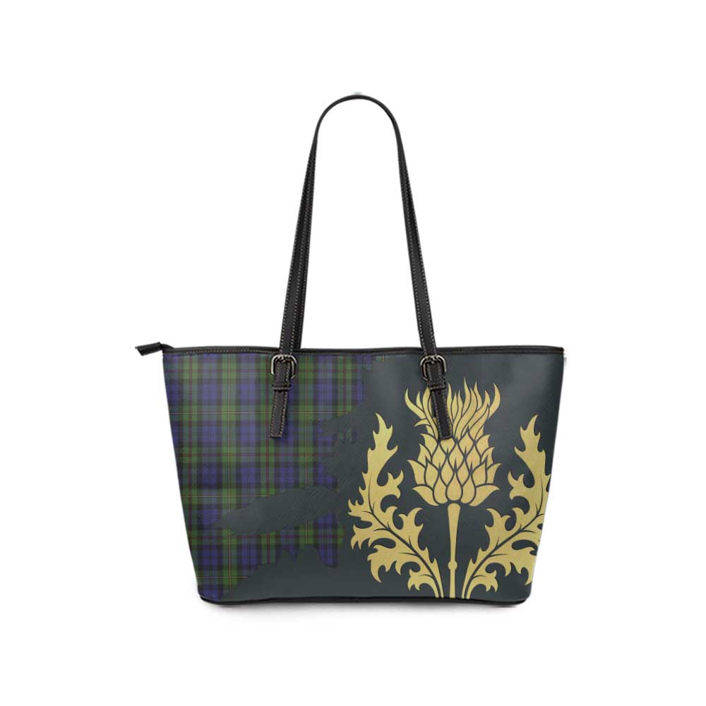 Tartan Vibes Clothing MacEwan (MacEwen) Tartan Leather Tote Bag Gold Thistle Style