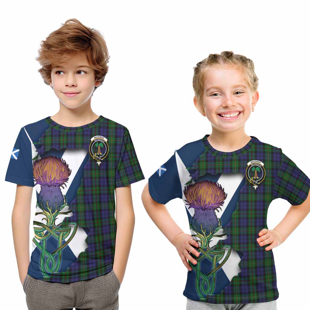 Tartan Vibes Clothing MacEwan (MacEwen) Tartan Family Crest Kid T-Shirt Scottish Thistle Celtic Inspired