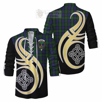 Tartan Vibes Clothing MacEwan (MacEwen) Tartan Ghillie Kilt Shirt with Family Crest and Celtic Symbol Style