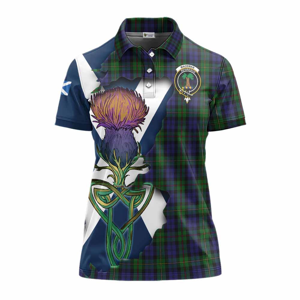 Tartan Vibes Clothing MacEwan (MacEwen) Tartan Family Crest Women's Polo Shirt Scottish Thistle Celtic Inspired