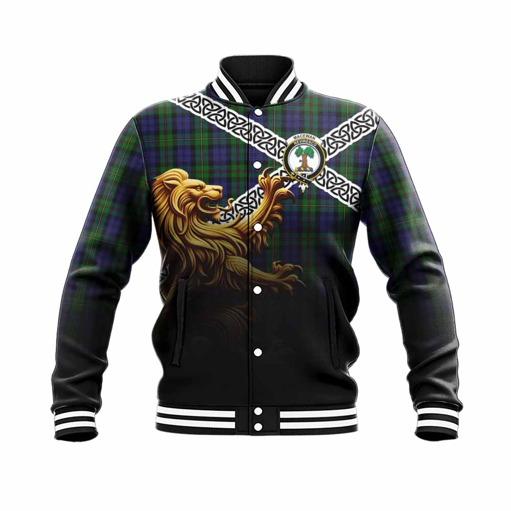Tartan Vibes Clothing MacEwan (MacEwen) Crest Tartan Baseball Jacket with Golden Lion Emblem Celtic Style