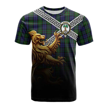 Tartan Vibes Clothing MacEwan (MacEwen) Crest Tartan Cotton T-shirt with Golden Lion Emblem Celtic Style