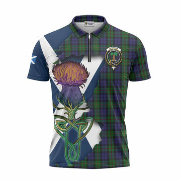 MacEwan (MacEwen) Tartan Family Crest Zipper Polo Shirt Scottish Thistle Celtic Inspired