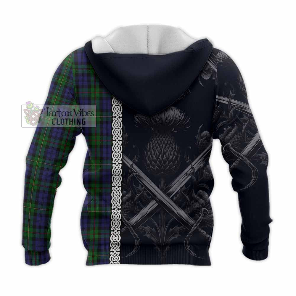 Tartan Vibes Clothing MacEwan (MacEwen) Tartan Knitted Hoodie with Family Crest Cross Sword Thistle Celtic Vibes