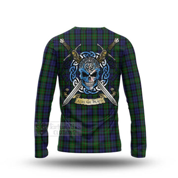 Tartan Vibes Clothing MacEwan (MacEwen) Tartan Long Sleeve T-Shirt with Family Crest Celtic Skull Style