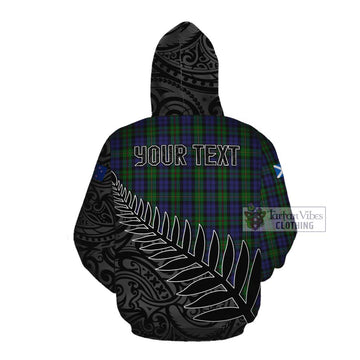 Tartan Vibes Clothing MacEwan (MacEwen) Crest Tartan Cotton Hoodie with New Zealand Silver Fern Half Style