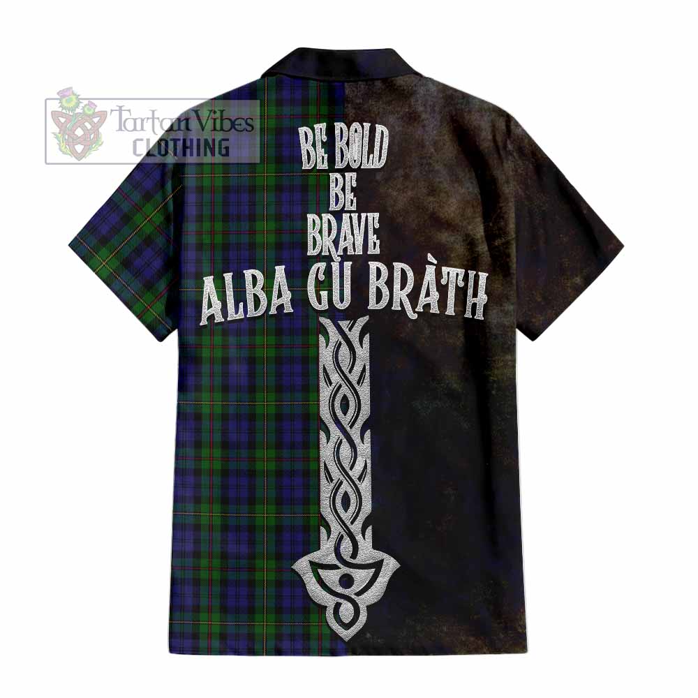 Tartan Vibes Clothing MacEwan (MacEwen) Tartan Family Crest Short Sleeve Button Shirt Alba Gu Brath Be Brave Lion Ancient Style