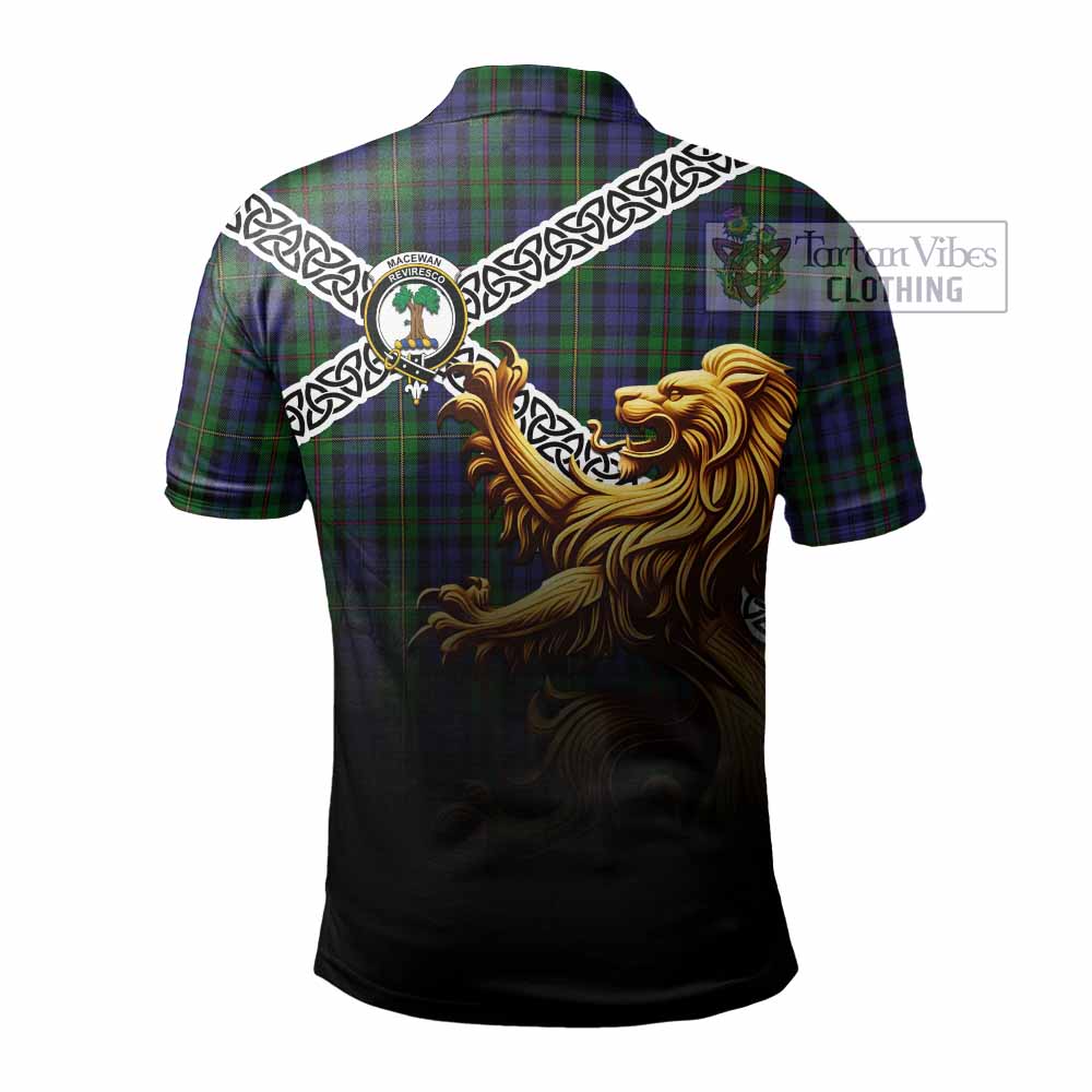 Tartan Vibes Clothing MacEwan (MacEwen) Crest Tartan Polo Shirt with Golden Lion Emblem Celtic Style