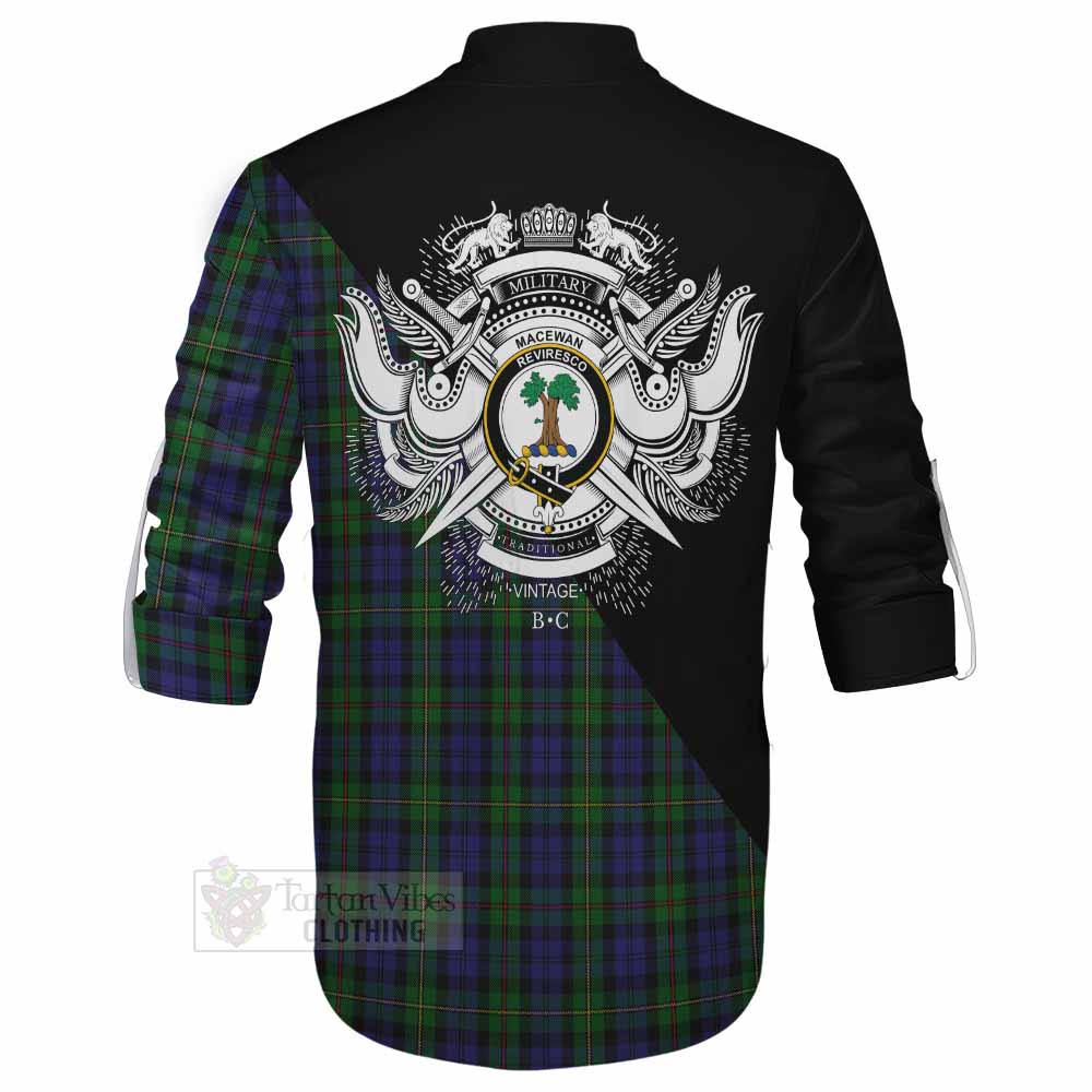 Tartan Vibes Clothing MacEwan (MacEwen) Tartan Ghillie Kilt Shirt with Family Crest and Military Logo Style