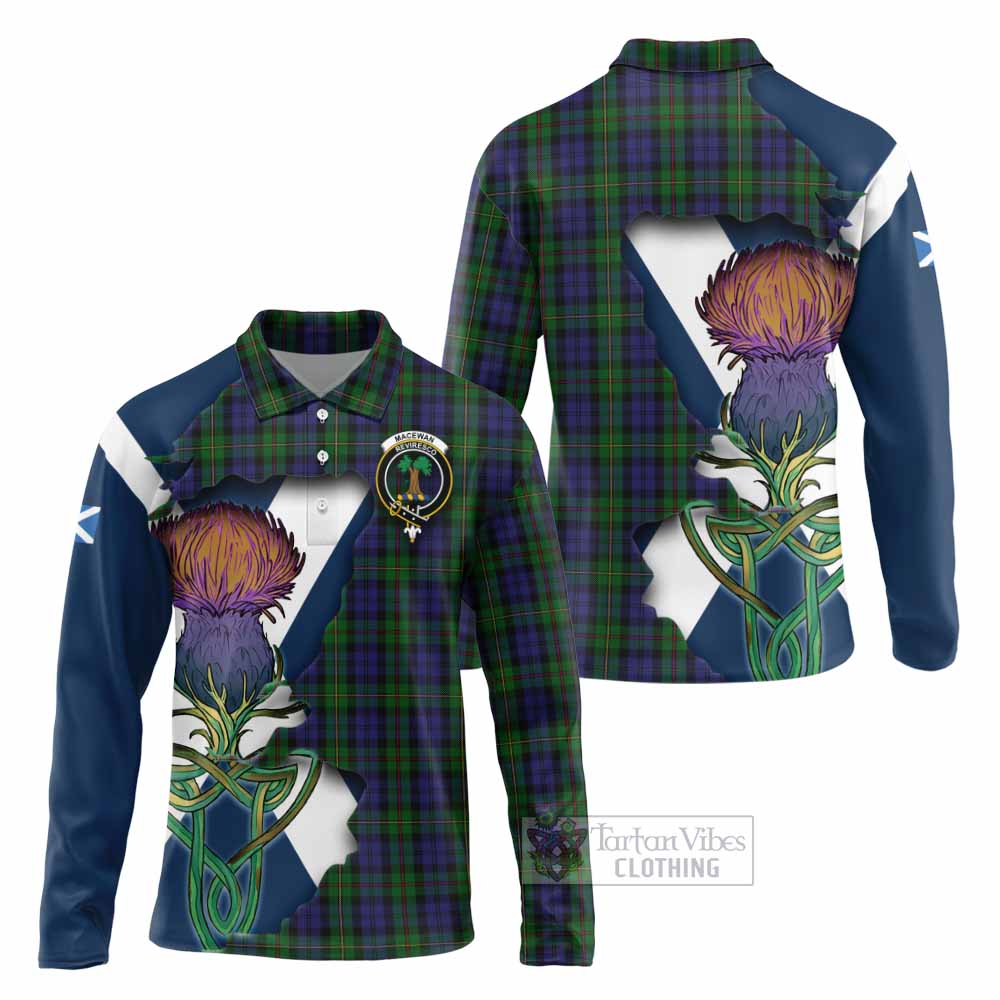 Tartan Vibes Clothing MacEwan (MacEwen) Tartan Family Crest Long Sleeve Polo Shirt Scottish Thistle Celtic Inspired