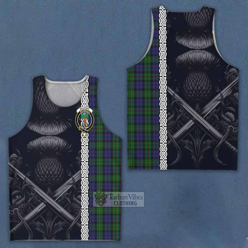 Tartan Vibes Clothing MacEwan (MacEwen) Tartan Men's Tank Top with Family Crest Cross Sword Thistle Celtic Vibes