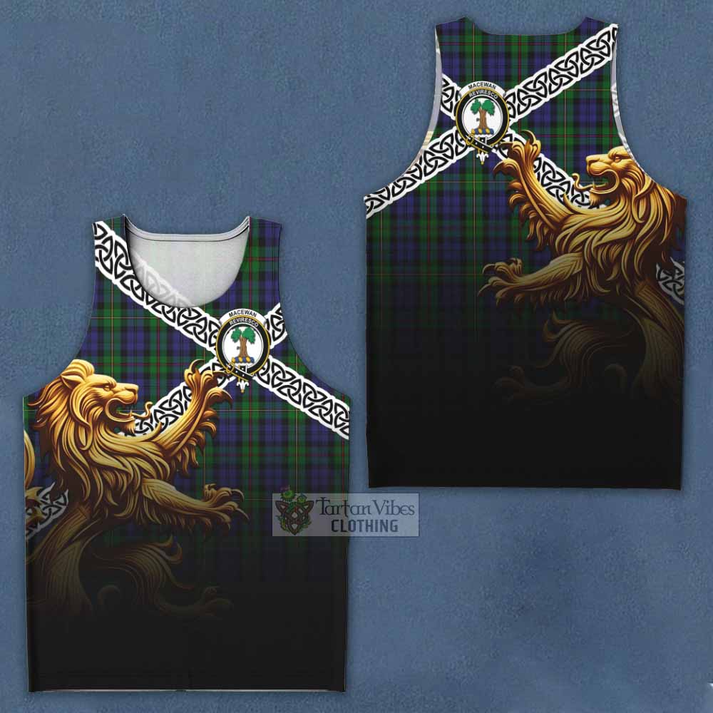Tartan Vibes Clothing MacEwan (MacEwen) Crest Tartan Men's Tank Top with Golden Lion Emblem Celtic Style