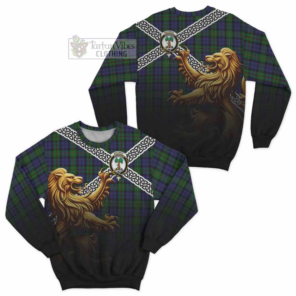 Tartan Vibes Clothing MacEwan (MacEwen) Crest Tartan Sweatshirt with Golden Lion Emblem Celtic Style