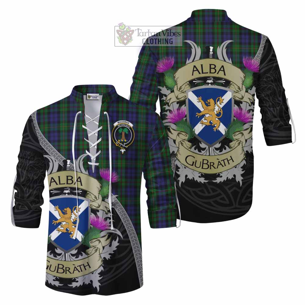 Tartan Vibes Clothing MacEwan (MacEwen) Tartan Family Crest Ghillie Kilt Shirt Lion Rampant Royal Thistle Shield Celtic Inspired