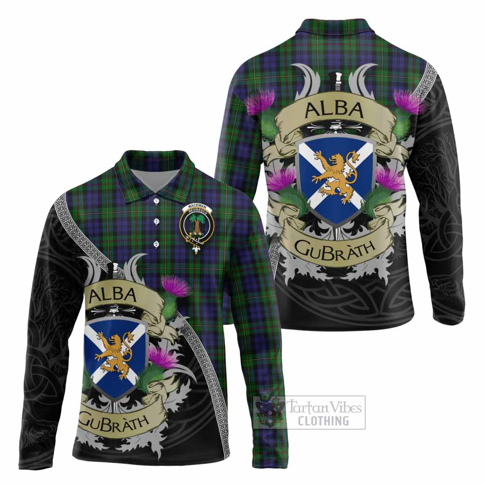 Tartan Vibes Clothing MacEwan (MacEwen) Tartan Family Crest Long Sleeve Polo Shirt Lion Rampant Royal Thistle Shield Celtic Inspired