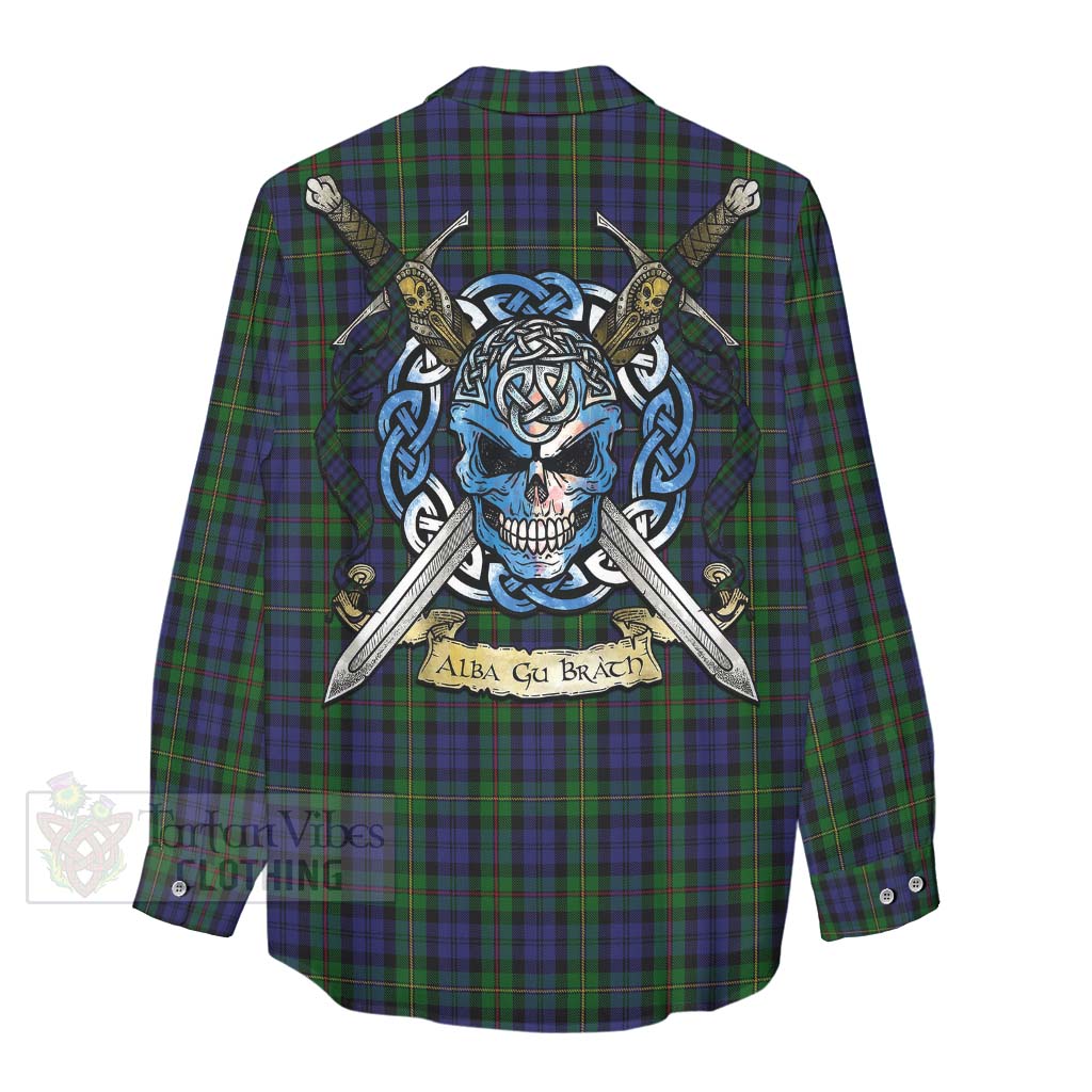 Tartan Vibes Clothing MacEwan (MacEwen) Tartan Women's Casual Shirt with Family Crest Celtic Skull Style