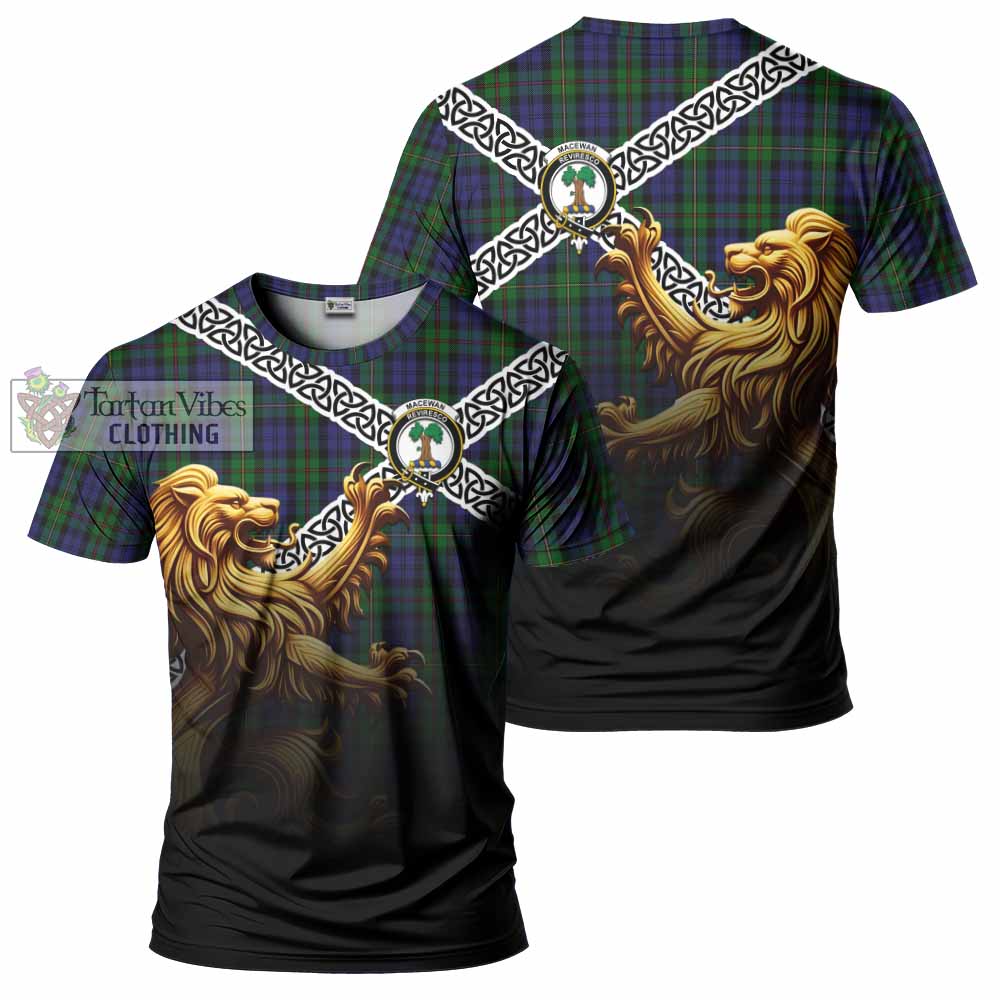 Tartan Vibes Clothing MacEwan (MacEwen) Crest Tartan T-Shirt with Golden Lion Emblem Celtic Style