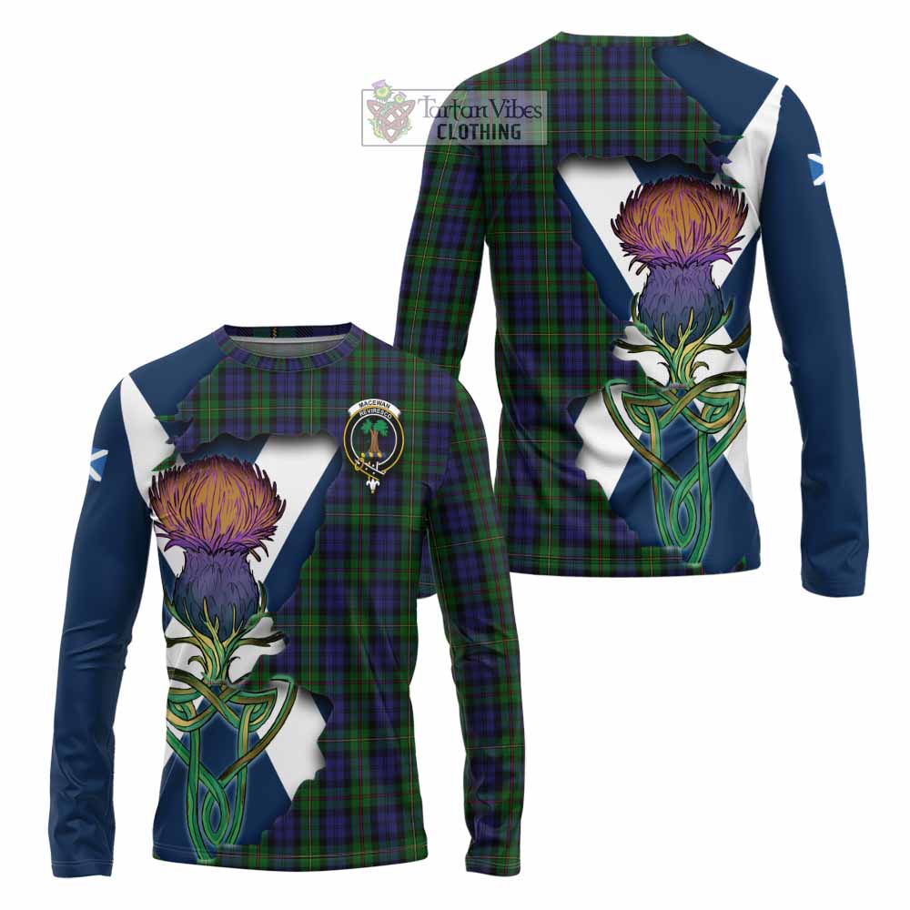 Tartan Vibes Clothing MacEwan (MacEwen) Tartan Family Crest Long Sleeve T-Shirt Scottish Thistle Celtic Inspired