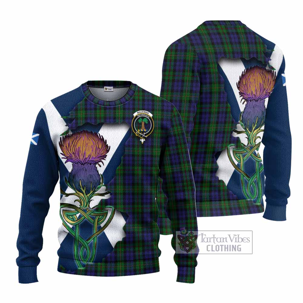 Tartan Vibes Clothing MacEwan (MacEwen) Tartan Family Crest Knitted Sweater Scottish Thistle Celtic Inspired