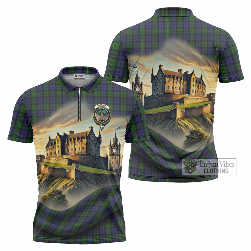 Tartan Vibes Clothing MacEwan (MacEwen) Tartan Family Crest Zipper Polo Shirt with Scottish Ancient Castle Stype