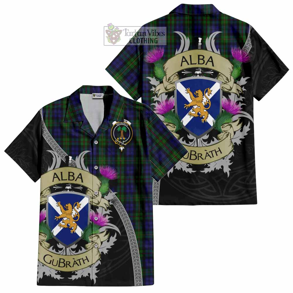 Tartan Vibes Clothing MacEwan (MacEwen) Tartan Family Crest Short Sleeve Button Shirt Lion Rampant Royal Thistle Shield Celtic Inspired