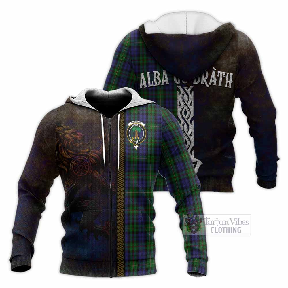Tartan Vibes Clothing MacEwan (MacEwen) Tartan Family Crest Knitted Hoodie Alba Gu Brath Be Brave Lion Ancient Style