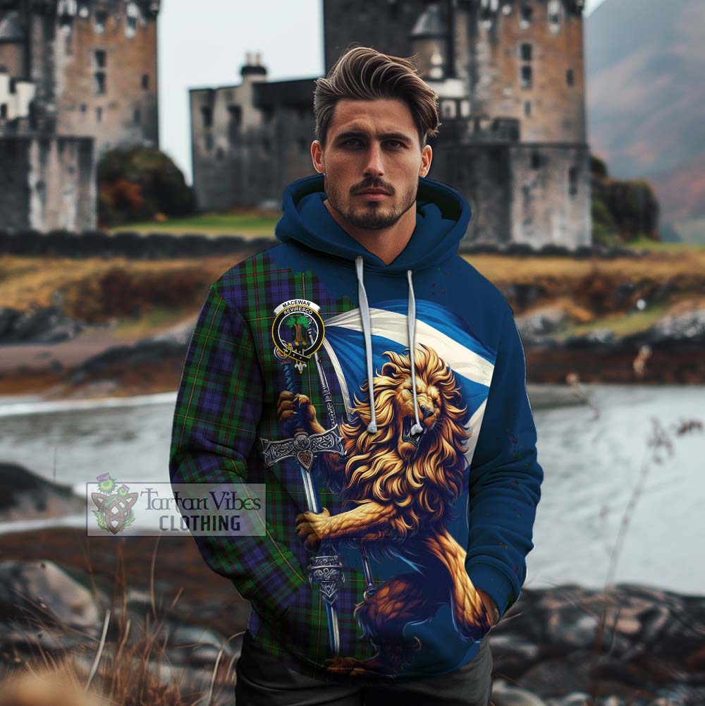 Tartan Vibes Clothing MacEwan (MacEwen) Tartan Family Crest Cotton Hoodie with Scottish Majestic Lion