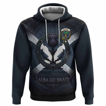 MacEwan (MacEwen) Clan Crest Hoodie with Celtic Knot Thistle and Saltire