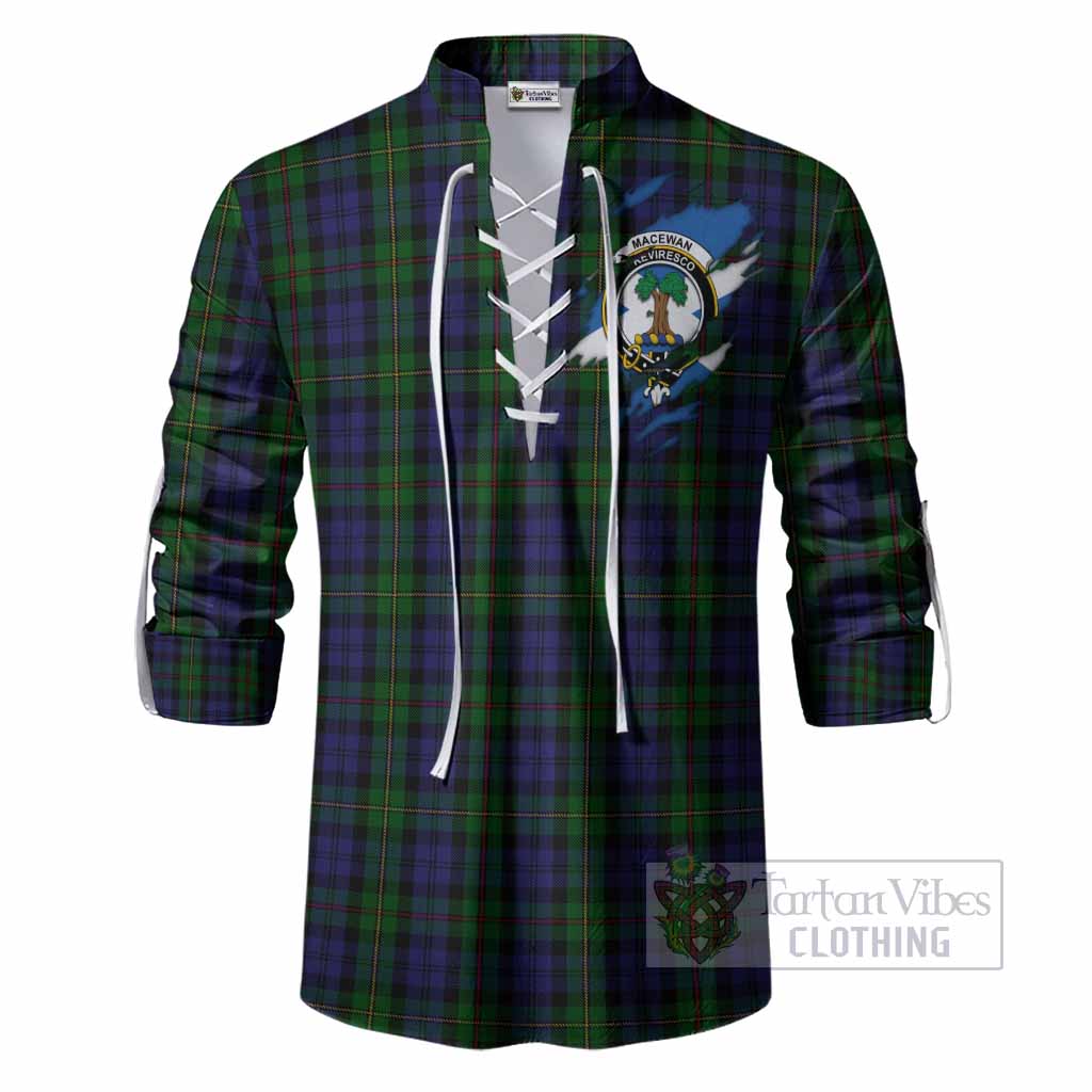 MacEwan (MacEwen) Clan Crest In Me Tartan Ghillie Shirt Scotland Flag Style