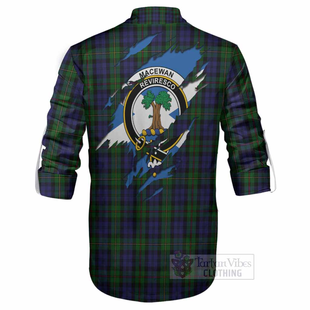 MacEwan (MacEwen) Clan Crest In Me Tartan Ghillie Shirt Scotland Flag Style