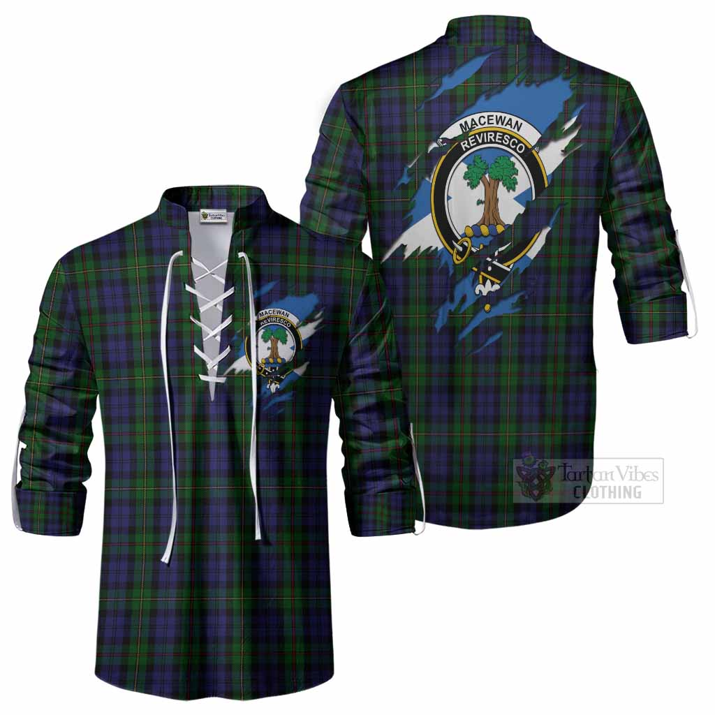 MacEwan (MacEwen) Clan Crest In Me Tartan Ghillie Shirt Scotland Flag Style