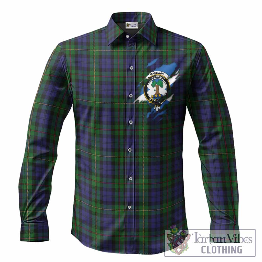 MacEwan (MacEwen) Clan Crest In Me Tartan Long Sleeve Button Shirts Scotland Flag Style