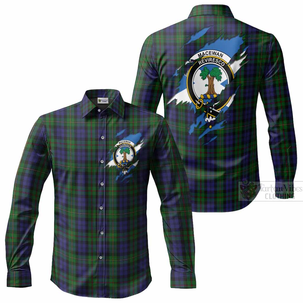 MacEwan (MacEwen) Clan Crest In Me Tartan Long Sleeve Button Shirts Scotland Flag Style