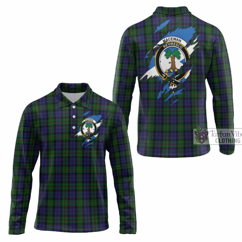 MacEwan (MacEwen) Clan Crest In Me Tartan Long Sleeve Polo Shirt Scotland Flag Style
