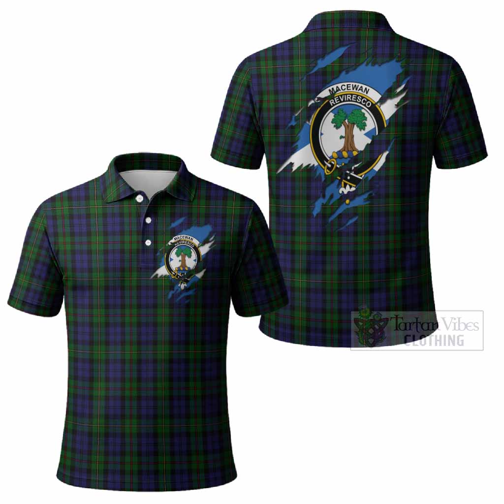 MacEwan (MacEwen) Clan Crest In Me Tartan Polo Shirt Scotland Flag Style