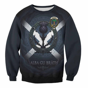 MacEwan (MacEwen) Clan Crest Sweatshirt with Celtic Knot Thistle and Saltire