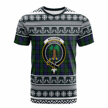 MacEwan (MacEwen) Clan Tartan Christmas Cotton T-shirt with Family Crest - Tartan Vibes Clothing