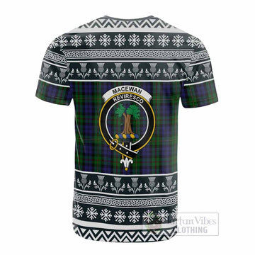 MacEwan (MacEwen) Clan Tartan Christmas Cotton T-shirt with Family Crest - Tartan Vibes Clothing