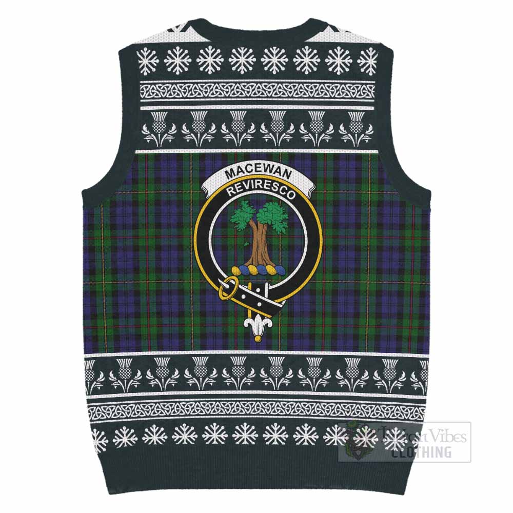 MacEwan (MacEwen) Clan Tartan Christmas Knitted V-Neck Vest with Family Crest - Tartan Vibes Clothing
