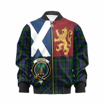 MacEwan (MacEwen) Crest Tartan Kid Bomber Jacket with Lion Rampant Saltire Style - Tartan Vibes Clothing